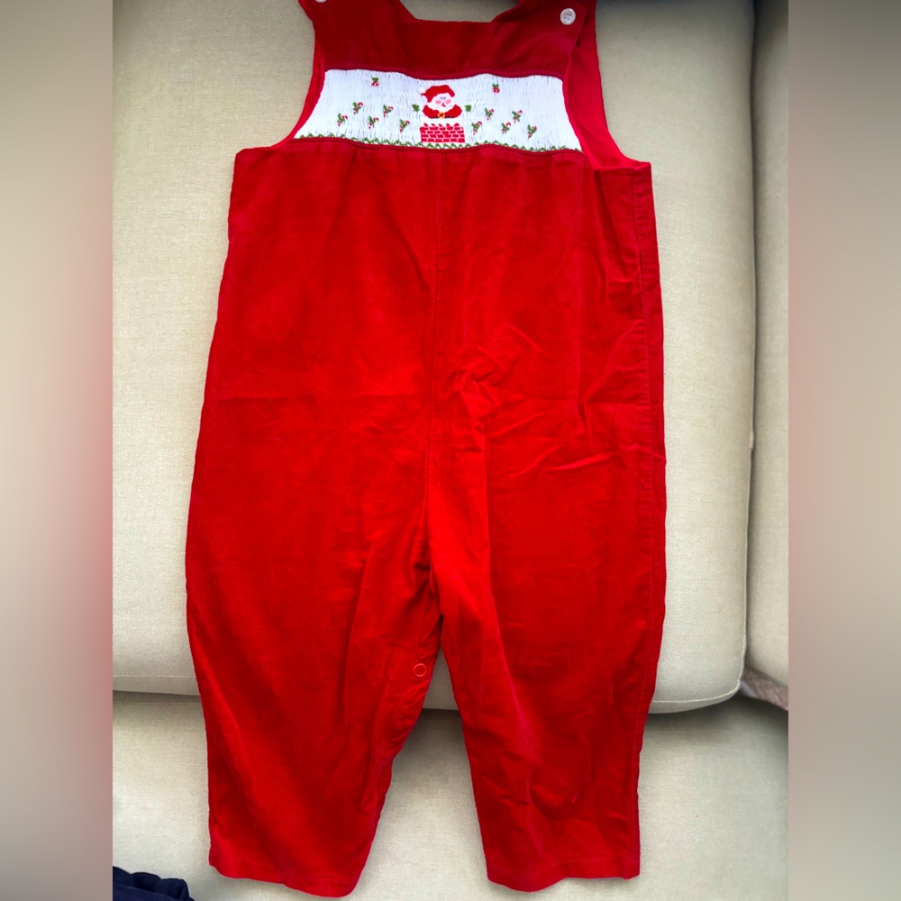 The Bailey boys handsmocked Santa corduroy longalls.